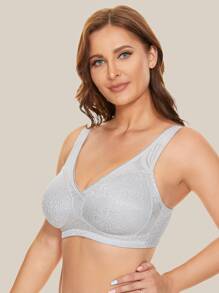 WINGSLOVE Plus Full Coverage Adjustable Shoulder Strap Bra - Light Grey - View 4
