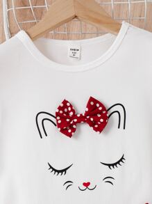 SHEIN Girls Cartoon Graphic Ruffle Trim Tee & Polka Dot Skirt - Red and White - View 4