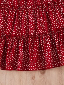 SHEIN Girls Cartoon Graphic Ruffle Trim Tee & Polka Dot Skirt - Red and White - View 6