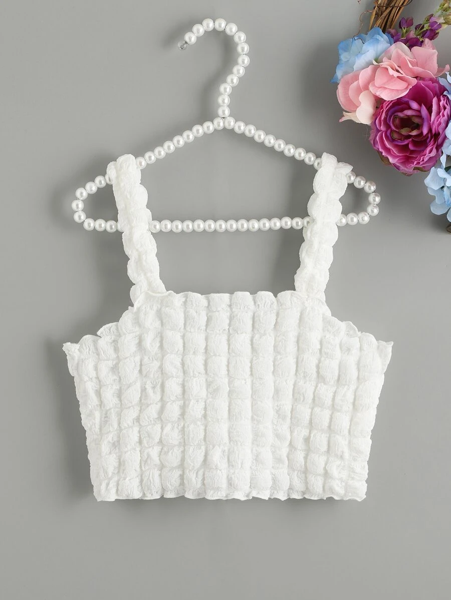 Girls Lettuce Trim Crop Cami Top - White - View 1