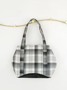 Plaid Pattern Square Bag - Black and White - View 1