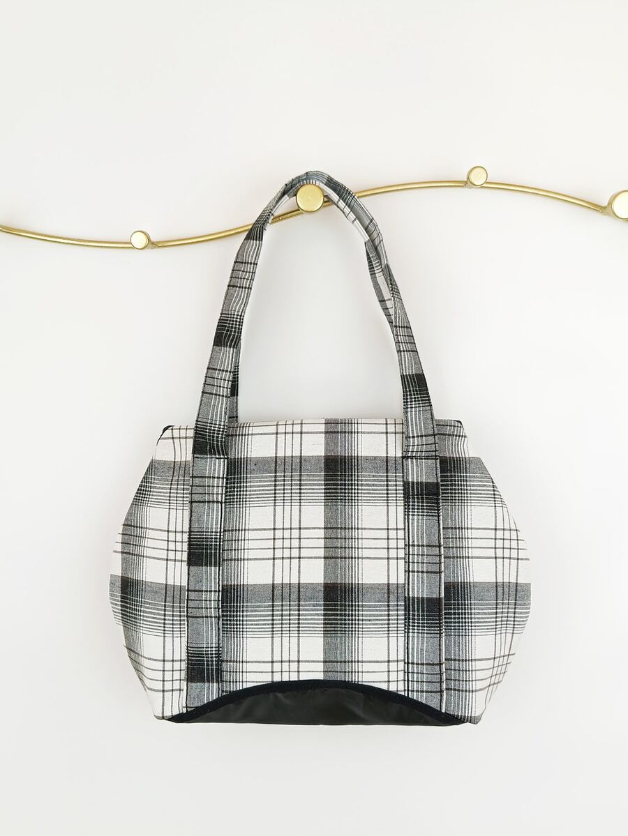 Plaid Pattern Square Bag - Black and White - View 1