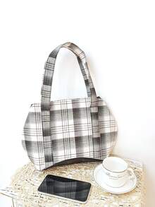 Plaid Pattern Square Bag - Black and White - View 2