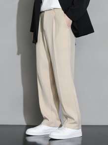 Men Solid Slant Pocket Suit Trousers - Khaki - View 3