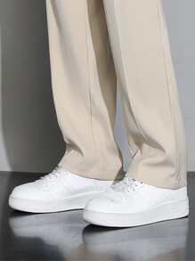 Men Solid Slant Pocket Suit Trousers - Khaki - View 4