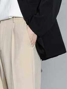 Men Solid Slant Pocket Suit Trousers - Khaki - View 5