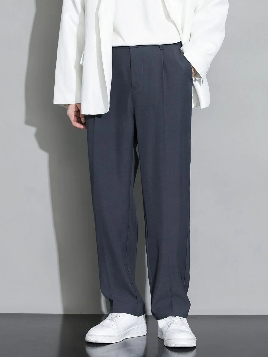 Men Solid Slant Pocket Suit Pants - Dark Grey - View 1