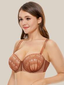 WINGSLOVE Plus Size Floral Lace Underwire Bra - Burnt Orange - View 3