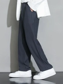 Men Solid Slant Pocket Suit Pants - Dark Grey - View 7
