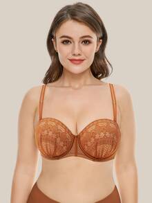 WINGSLOVE Plus Size Floral Lace Underwire Bra - Burnt Orange - View 4