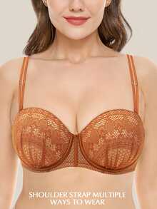 WINGSLOVE Plus Size Floral Lace Underwire Bra - Burnt Orange - View 6