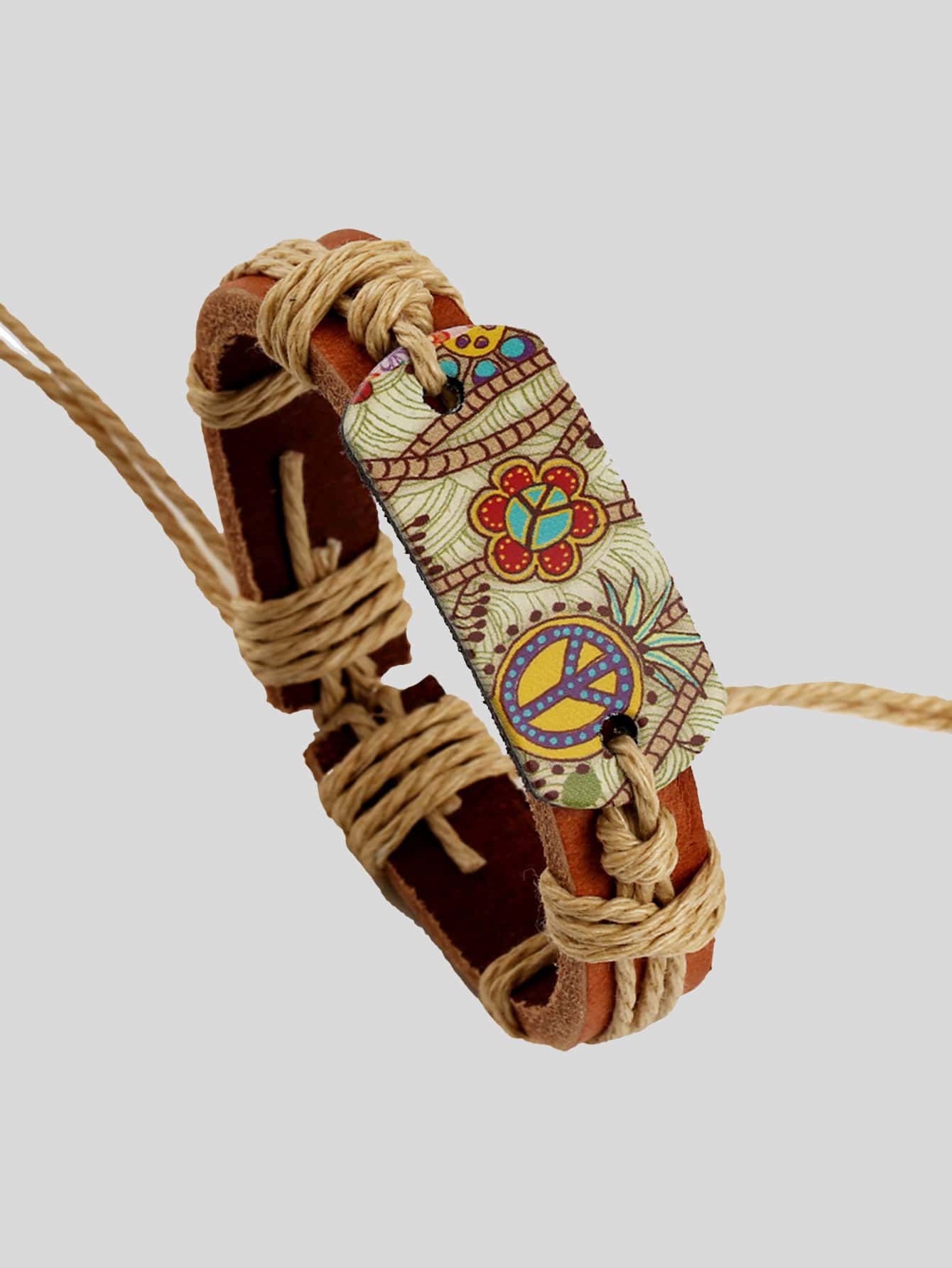 Fashionable and Popular Men Floral Print Geometric Decor Bracelet PU for Vacation and for a Stylish Look - Multicolor - View 1