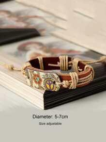 Fashionable and Popular Men Floral Print Geometric Decor Bracelet PU for Vacation and for a Stylish Look - Multicolor - View 4