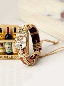 Fashionable and Popular Men Floral Print Geometric Decor Bracelet PU for Vacation and for a Stylish Look - Multicolor - View 5