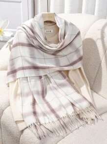 Plaid Print Fringe Hem Scarf - Multicolor - View 1