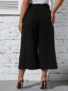 SHEIN LUNE Plus Paperbag Waist Belted Wide Leg Trousers - Black - View 2
