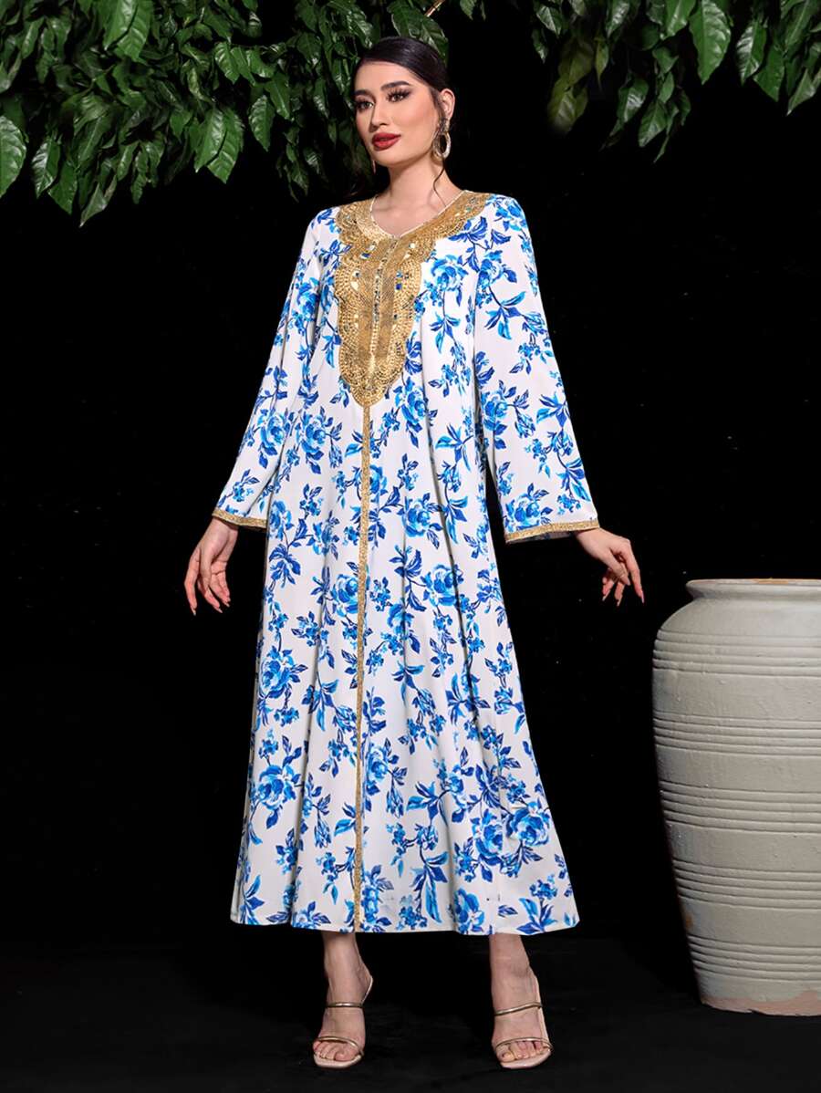 Al Najma Floral Print Tunic Dress - Multicolor - View 1