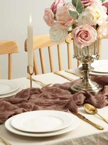 1pc Solid Pleated Table Runner - Coffee Brown - View 3