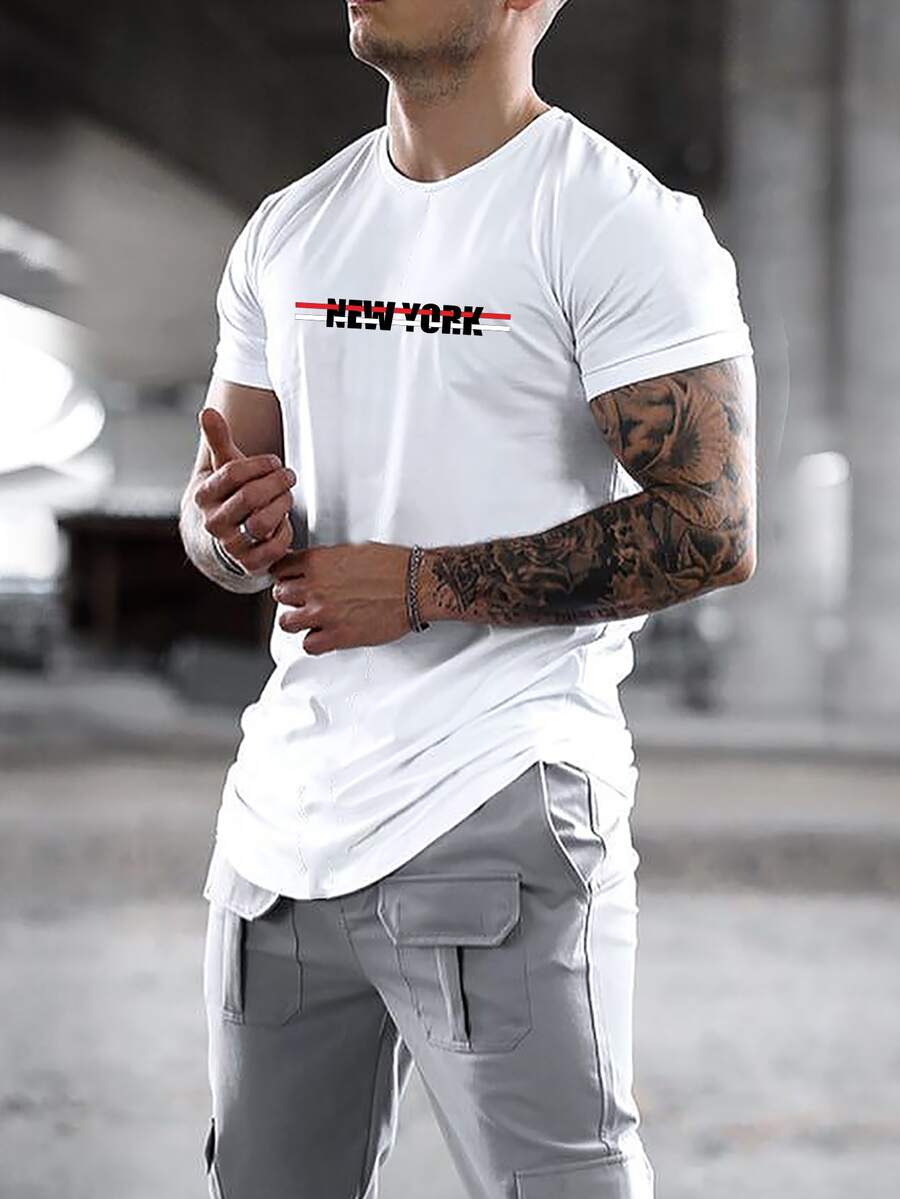 Manfinity Men Letter Graphic High Low Hem Tee - White - View 1