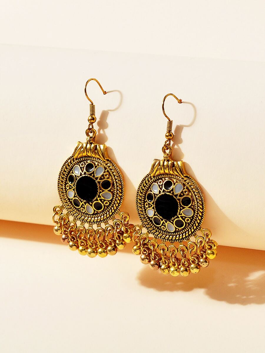 Round Ball Tassel Drop Earrings - Multicolor - View 1