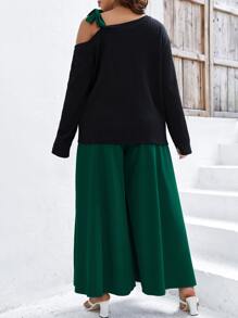 SHEIN LUNE Plus Asymmetrical Neck Tee & Wide Leg Trousers - Multicolor - View 2