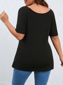 SHEIN LUNE Áo thun Plus size Cắt ra màu trơn Giải trí - màu đen - Xem 2