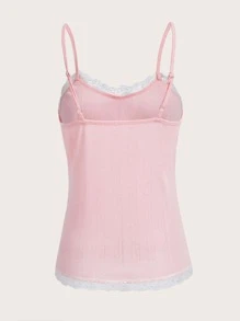 ROMWE Kawaii Áo ba lỗ viền ren, đi học - Hồng - Xem 5