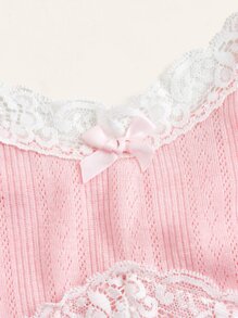 ROMWE Kawaii Áo ba lỗ viền ren, đi học - Hồng - Xem 3