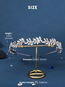 1件装水钻叶形锌合金新娘头箍，浪漫婚礼新娘伴娘皇冠发箍情人节配饰 - 銀色 - 查看 6