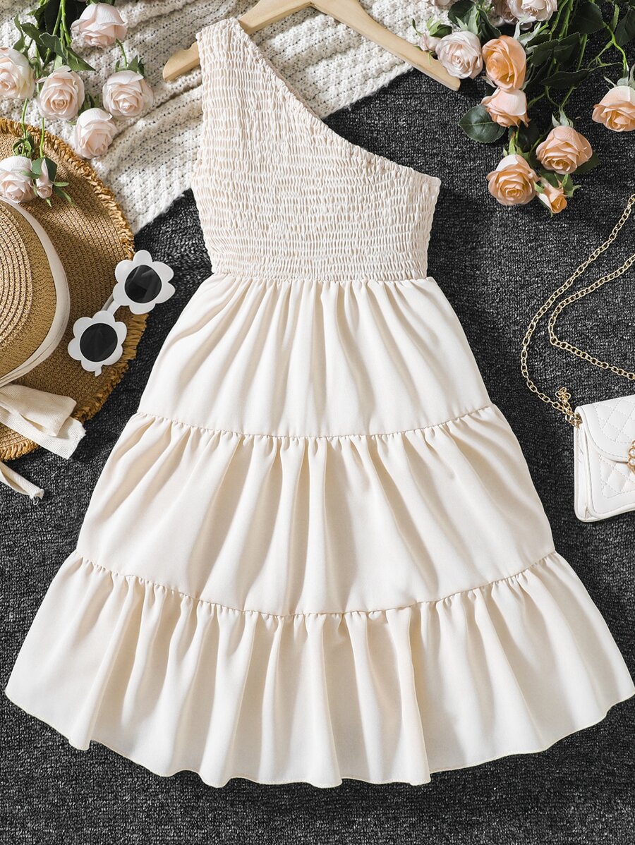 SHEIN Girls One Shoulder Ruffle Hem Dress