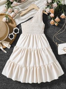 SHEIN Girls One Shoulder Ruffle Hem Dress