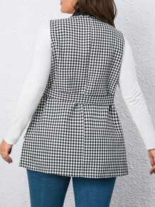 SHEIN LUNE Plus Houndstooth Print Belted Vest Blazer - Black and White - View 2