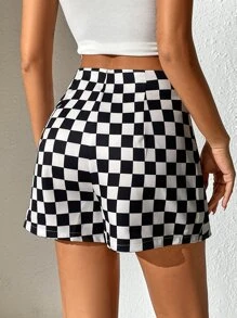 SHEIN Unity 棋盤格印花不對稱下擺裙裤 - 黑與白 - 查看 2