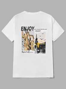 Manfinity Men Building & Slogan Graphic Tee - White - View 1