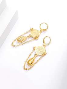 Pendientes largos redondos con textura de metal - Amarillo Oro - Ver 2