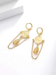 Pendientes largos redondos con textura de metal - Amarillo Oro - Ver 4