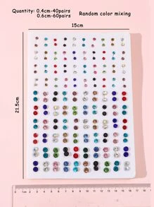 100 đôi bông tai trang trí bằng đá rhinestone - Nhiều màu - Xem 4