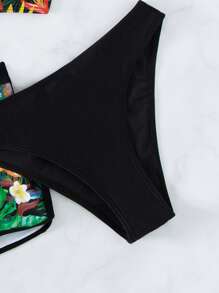 熱帶印花綁帶前胸式仙人掌夏日沙灘比基尼套裝附短褲 - 彩色 - 查看 4