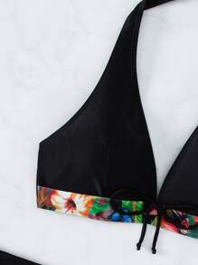 熱帶印花綁帶前胸式仙人掌夏日沙灘比基尼套裝附短褲 - 彩色 - 查看 3