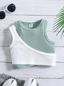 Niñas Top tank de dos tonos asimétrico - Multicolor - Ver 1