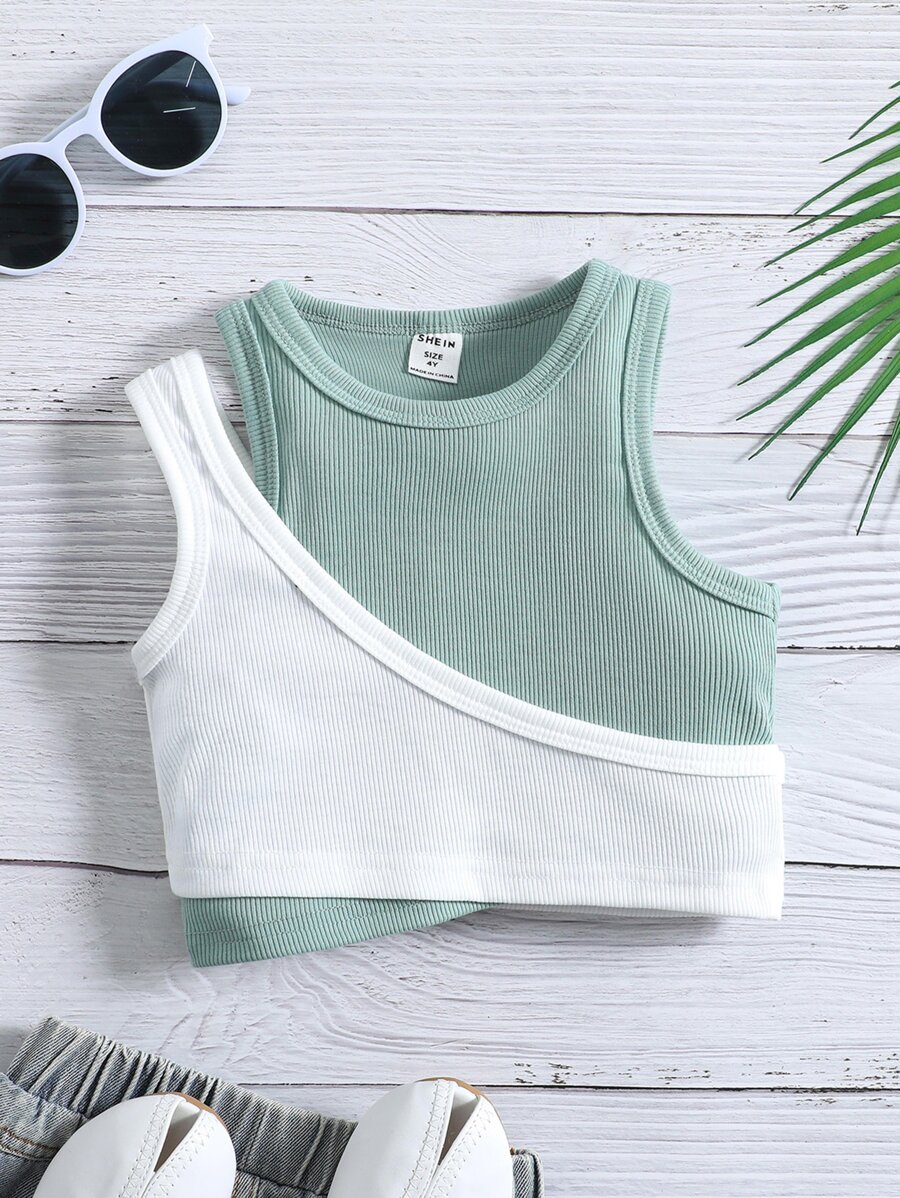 Niñas Top tank de dos tonos asimétrico - Multicolor - Ver 1
