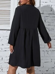 SHEIN LUNE Plus Tie Neck Lantern Sleeve Dress - Black - View 2