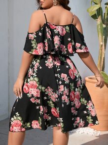 SHEIN Clasi Đầm Plus Size Cắt ra Xù Hoa Boho - màu đen - Xem 2