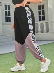 SHEIN Daily&Casual Pantalones deportivos con estampado de letra de color combinado - Multicolor - Ver 1
