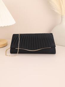 Bolsa cuadrada brillante con cadena con solapa - Negro - Ver 1