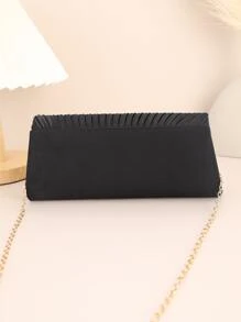 Bolsa cuadrada brillante con cadena con solapa - Negro - Ver 2