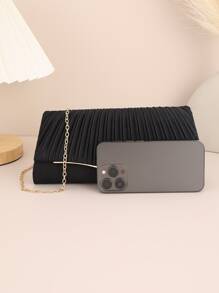 Bolsa cuadrada brillante con cadena con solapa - Negro - Ver 3