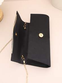 Bolsa cuadrada brillante con cadena con solapa - Negro - Ver 4