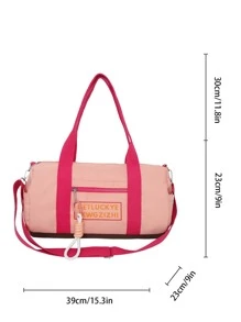 Colourblock Letter Print Duffel Bag - Pink - View 3