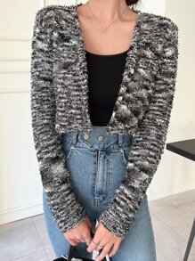 DAZY Cárdigan tejido jaspeado con botón delantero - Gris - Ver 1